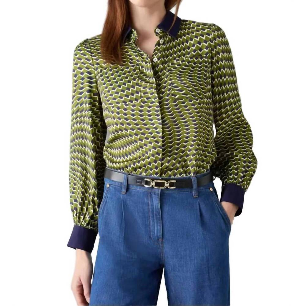 NEW LK BENNETT henri graphic blouse in green/navy